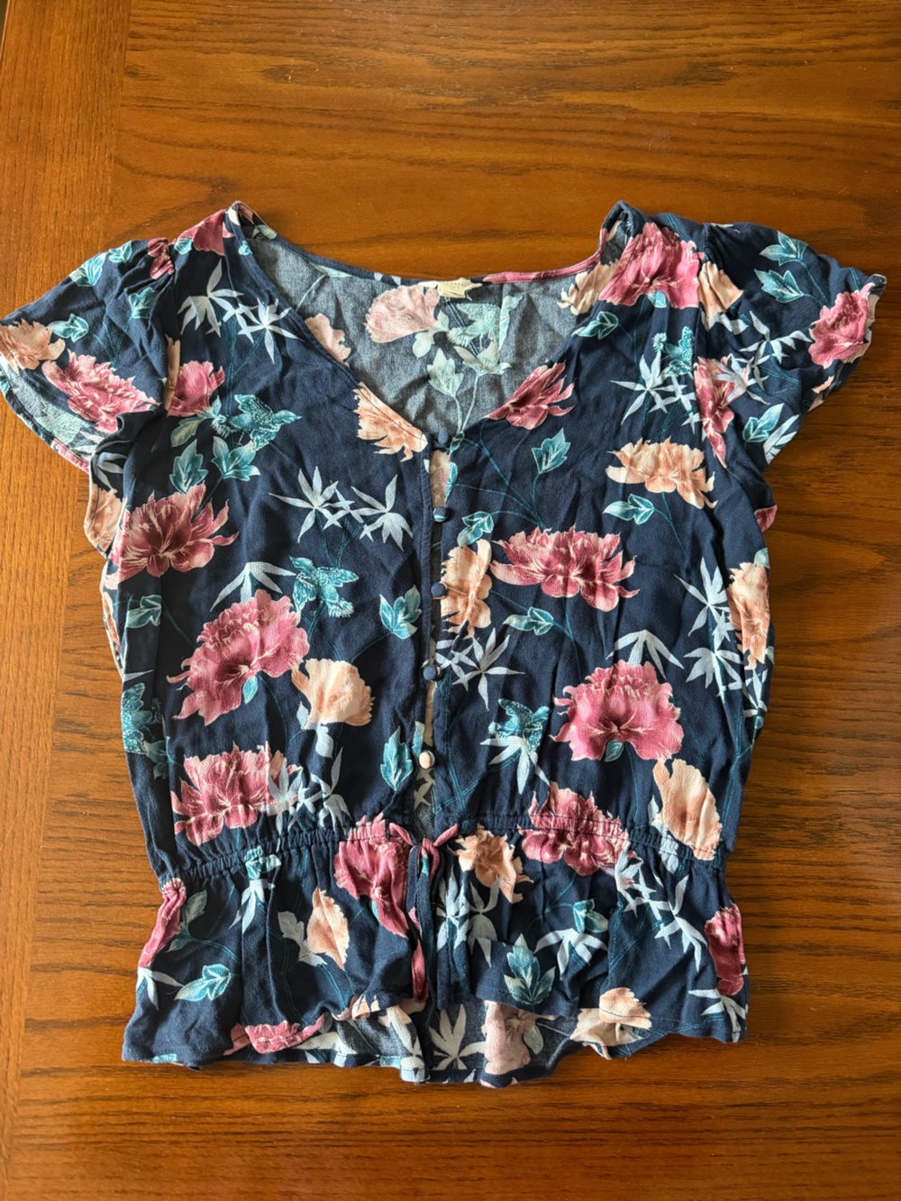 Aeropostale Navy Floral Button-Front Top